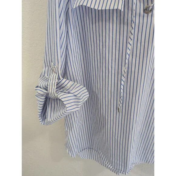 Calvin Klein Blue & White Striped Lace-Up Blouse - XL - Picture 5 of 5